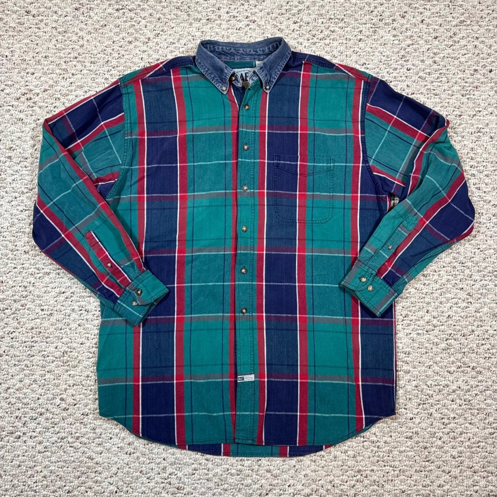 Vintage American Eagle Outfitters Plaid Button Down Shirt Denim Collar Large